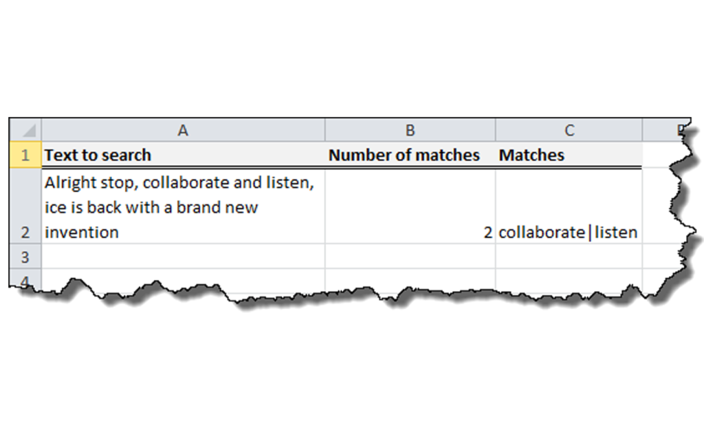 Search a string for a list of matches in Excel