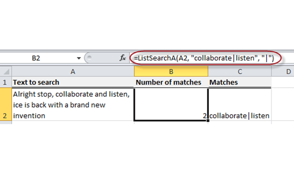 Search a string for a list of matches in Excel