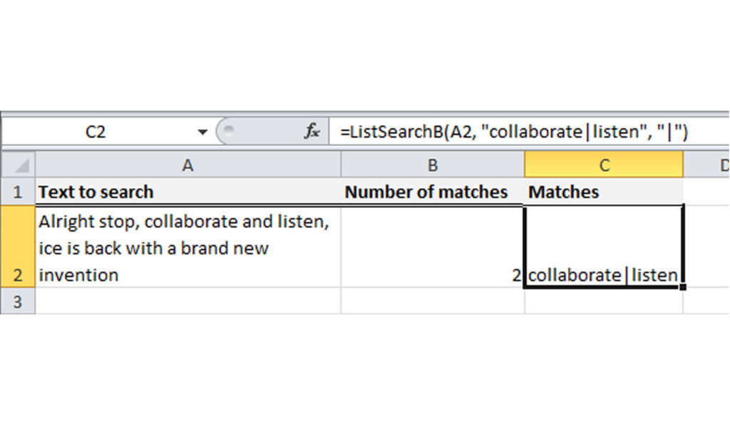Search a string for a list of matches in Excel