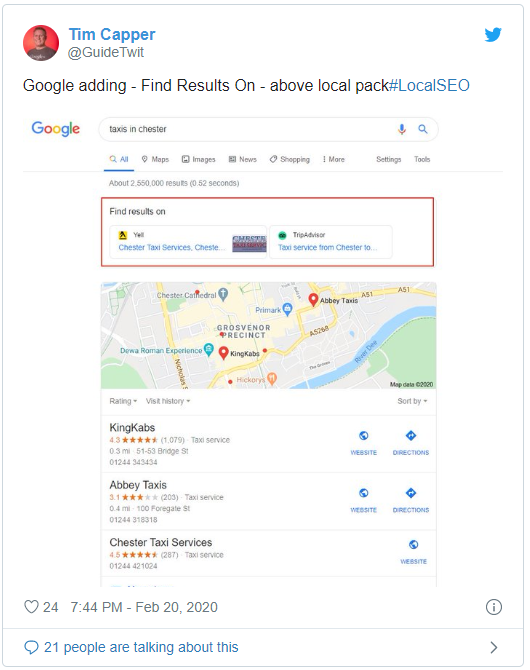 Google Spotted Displaying “Prominent” Links to Third Party Services in Local SERPs