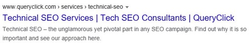 Title and description example from QueryClick’s Technical SEO page