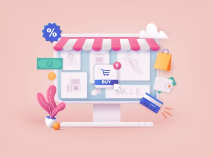 Pink background of an internet based retail offering