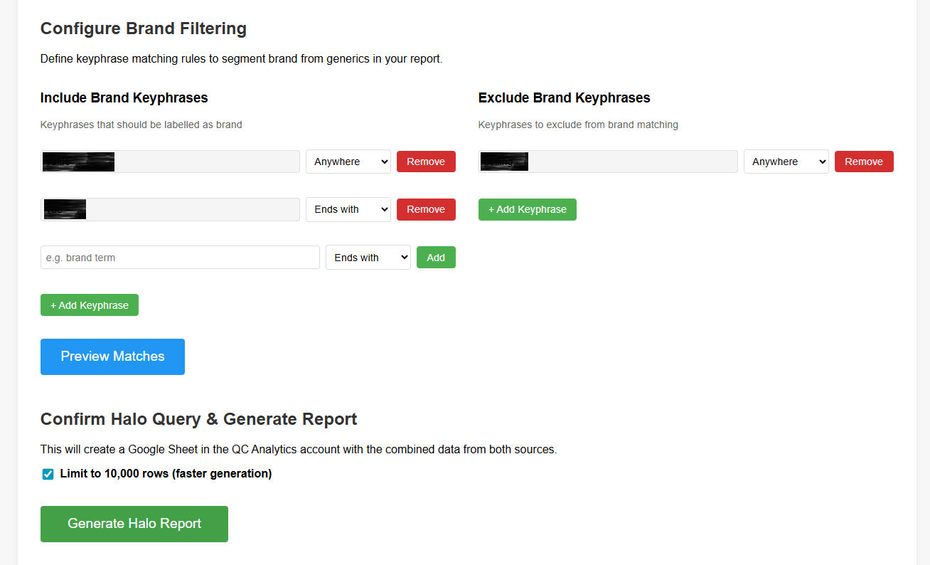 Brand Filtering in QueryClick's Halo Report